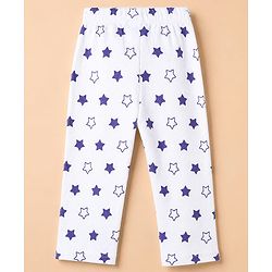 Babyhug Cotton Knit Rib Fabric Full Sleeves Pyjama Co-Ords Set With Star Print - White