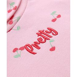 Babyhug Cotton Lycra Knit Winter T-Shirt with Turtle Neck & Full Sleeves with Pretty Embroidered Text & Cherry Print - Pink
