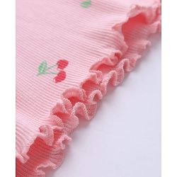Babyhug Cotton Lycra Knit Winter T-Shirt with Turtle Neck & Full Sleeves with Pretty Embroidered Text & Cherry Print - Pink