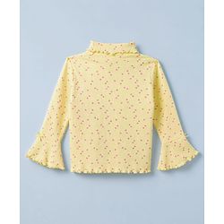Babyhug Cotton Lycra Knit Skivi Winter T-Shirt with Full Sleeves and Frill Details with Hearts Print - Yellow