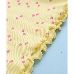 Babyhug Cotton Lycra Knit Skivi Winter T-Shirt with Full Sleeves and Frill Details with Hearts Print - Yellow