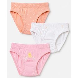 Babyhug 100% Cotton Single Jersey Knit Panties With Floral & Polka Dots Print Pack of 3 - Pink Orange & White