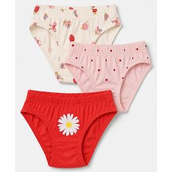 Babyhug 100% Cotton Single Jersey Knit Panties With Polka Dot & Floral Print Pack of 3 - Pink, Red & Beige