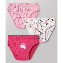 Babyhug 100% Cotton Single Jersey Knit Panties With Floral Print Pack of 3 - Pink and White