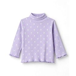 Babyhug Cotton Knit Full Sleeves Winter T-shirt With Floral Print - Plum