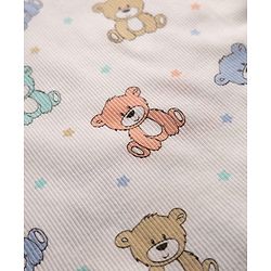 Babyhug Cotton Interlock Knit Rib Full Sleeves Co-ord T-Shirt & Pajama Night Suit with Bear & Stars Print - White