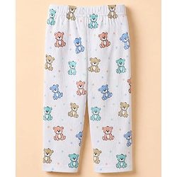 Babyhug Cotton Interlock Knit Rib Full Sleeves Co-ord T-Shirt & Pajama Night Suit with Bear & Stars Print - White