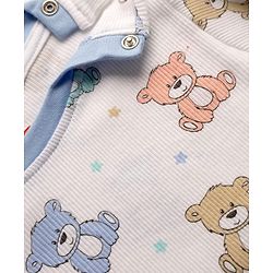 Babyhug Cotton Interlock Knit Rib Full Sleeves Co-ord T-Shirt & Pajama Night Suit with Bear & Stars Print - White