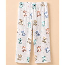 Babyhug Cotton Interlock Knit Rib Full Sleeves Co-ord T-Shirt & Pajama Night Suit with Bear & Stars Print - White