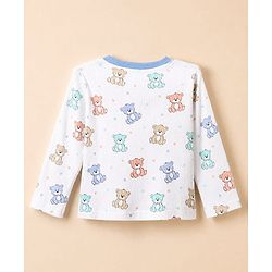 Babyhug Cotton Interlock Knit Rib Full Sleeves Co-ord T-Shirt & Pajama Night Suit with Bear & Stars Print - White