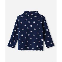 Babyhug Cotton Lycra Knit Skivi Winter T-Shirts with Full Sleeves and Floral Print - Navy Blue