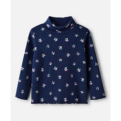 Babyhug Cotton Lycra Knit Skivi Winter T-Shirts with Full Sleeves and Floral Print - Navy Blue