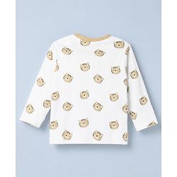 Babyhug Cotton Knit Rib Fabric Full Sleeves Co-ord T-Shirt & Pajama Night Suit with Tiger Print - White