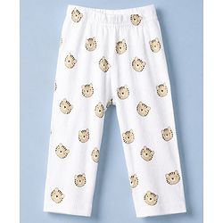 Babyhug Cotton Knit Rib Fabric Full Sleeves Co-ord T-Shirt & Pajama Night Suit with Tiger Print - White