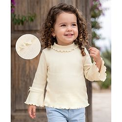Babyhug Cotton Lycra Knit Winter T-Shirt with Full Sleeves with Knot Detailing in Beige