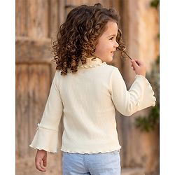 Babyhug Cotton Lycra Knit Winter T-Shirt with Full Sleeves with Knot Detailing in Beige