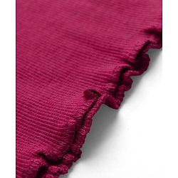 Babyhug Cotton Ribbed Knit Skivi Winter T-shirt With Full Bell Sleeves and Bow Applique in Burgandy