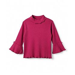Babyhug Cotton Ribbed Knit Skivi Winter T-shirt With Full Bell Sleeves and Bow Applique in Burgandy