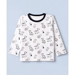 Babyhug Cotton Interlock Knit Rib Full Sleeves Co-ord T-Shirt & Pajama Night Suit with Wild Animal Print - Black