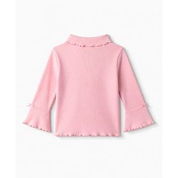 Babyhug Cotton Lycra Knit Skivi Winter T-Shirts with Full Sleeves and Frill Details with Bow Applique - Pink