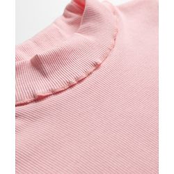 Babyhug Cotton Lycra Knit Skivi Winter T-Shirts with Full Sleeves and Frill Details with Bow Applique - Pink
