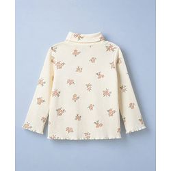 Babyhug Cotton Lycra Knit Skivi Winter T-Shirt with Full Sleeves and Floral Print - Cream