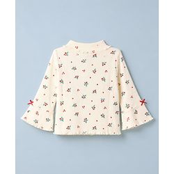 Babyhug Cotton Knit Skivi Winter T-Shirt with Full Sleeves and Floral Print in White