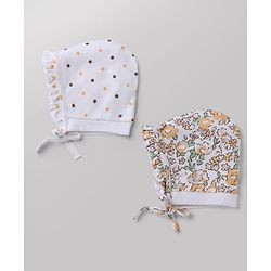 Babyhug 100% Cotton Interlock Knit Baby Caps With Floral Print In White - Diameter 13 cm