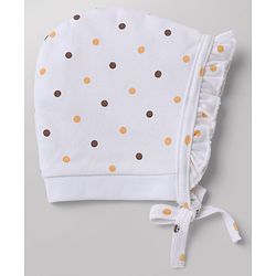 Babyhug 100% Cotton Interlock Knit Baby Caps With Floral Print In White - Diameter 13 cm