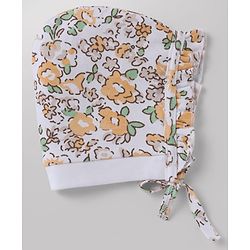 Babyhug 100% Cotton Interlock Knit Baby Caps With Floral Print In White - Diameter 13 cm