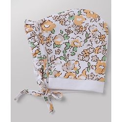 Babyhug 100% Cotton Interlock Knit Baby Caps With Floral Print In White - Diameter 13 cm