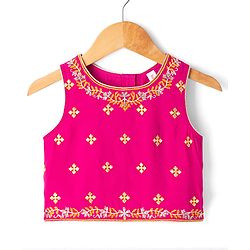 Babyhug Woven Georgette Lehenga Choli and Dupatta Set with Sleeveless and Floral Embroidery in Pink for 2-3 Years