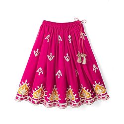 Babyhug Woven Georgette Lehenga Choli and Dupatta Set with Sleeveless and Floral Embroidery in Pink for 2-3 Years