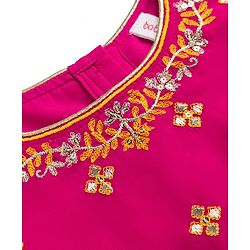 Babyhug Woven Georgette Lehenga Choli and Dupatta Set with Sleeveless and Floral Embroidery in Pink for 2-3 Years