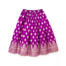 Babyhug Brocade Woven Three-Fourth Sleeves Paisley Printed Choli & Lehenga Set With Dupatta - Wine