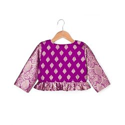 Babyhug Brocade Woven Three-Fourth Sleeves Paisley Printed Choli & Lehenga Set With Dupatta - Wine
