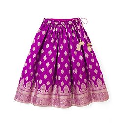 Babyhug Brocade Woven Three-Fourth Sleeves Paisley Printed Choli & Lehenga Set With Dupatta - Wine