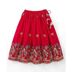 Babyhug Georgette Woven Half Sleeves Embroidered Choli & Lehenga Set With Dupatta - Fuchsia