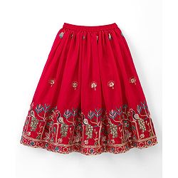 Babyhug Georgette Woven Half Sleeves Embroidered Choli & Lehenga Set With Dupatta - Fuchsia