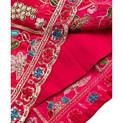 Babyhug Georgette Woven Half Sleeves Embroidered Choli & Lehenga Set With Dupatta - Fuchsia