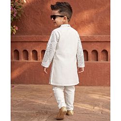 Babyhug Georgett Woven Full Sleeves Sequinned Kurta & Pyjama Set - White
