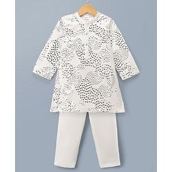 Babyhug Georgett Woven Full Sleeves Sequinned Kurta & Pyjama Set - White