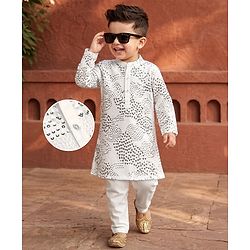 Babyhug Georgett Woven Full Sleeves Sequinned Kurta & Pyjama Set - White