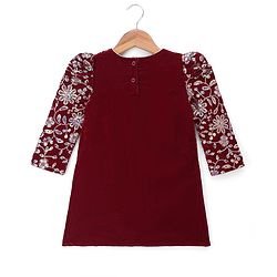 Babyhug Georgette Woven Three Fourth Sleeves Kurti, Palazzo and Dupatta with Floral Sequins in Maroon