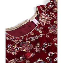Babyhug Georgette Woven Three Fourth Sleeves Kurti, Palazzo and Dupatta with Floral Sequins in Maroon