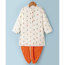 Babyhug Georgett Woven Full Sleeves Embroidered Kurta & Dhoti Set - White