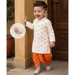 Babyhug Georgett Woven Full Sleeves Embroidered Kurta & Dhoti Set - White