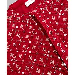 Babyhug Georgette Woven Full Sleeves Kurta and Pyjama Set with Full Length and Floral Embroidery With Sequin in Red