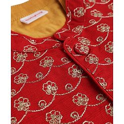Babyhug Woven Full Sleeves Kurta & Dhoti Set With Embroidered Jacket - Mustard