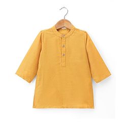 Babyhug Woven Full Sleeves Kurta & Dhoti Set With Embroidered Jacket - Mustard